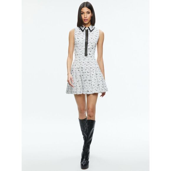 NWT ALICE + OLIVIA ELLIS TWEED BOX PLEAT DRESS SIZE 12 $495 - Picture 4 of 11